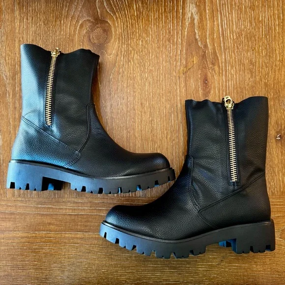 NWT black soft faux leather Renee combat boots 8M - Picture 9 of 14